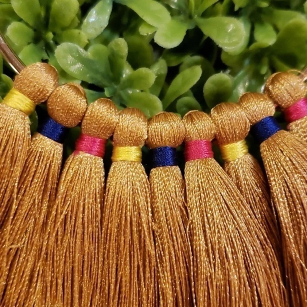 BIG‎ GOLD TASSEL HOOP EARRINGS 5 Inch Hoop